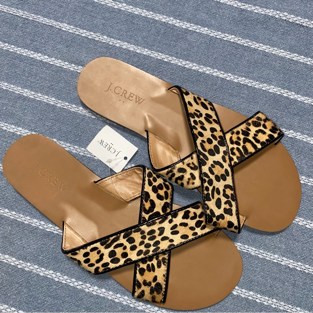 J.‎ Crew Leopard Slip on Leather Sandals New Size 8 $65